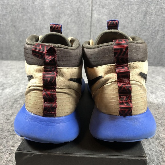 Nike Roshe Run Mid Sneaker Boot Shoes Mens Size 9.5 Beige Blue Suede 615601-200 - Picture 7 of 16